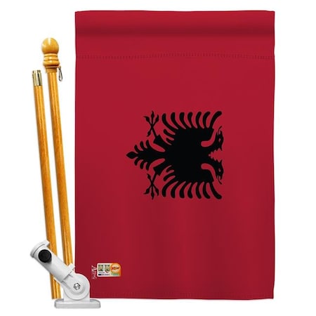 Americana Home & Garden Americana Home & Garden AA-CY-HS-140003-IP-BO-D-US18-AG 28 x 40 in. Albania Flags of the World Nationality Impressions Decorative Vertical Double Sided House Flag Set & Pole Bracket Hardware Flag Set HS140003-BO